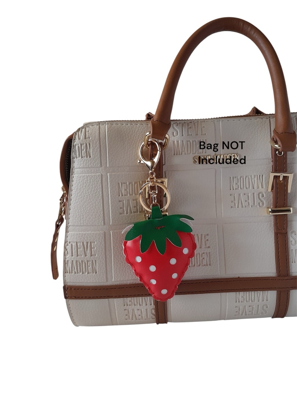Strawberry Bag Charm Red Polka Dot Faux Leather Purse Keychain - Picture 3 of 4